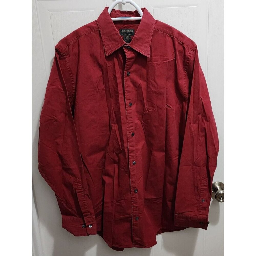Banana Republic Stretch Classic Red Long Sleeve Button‎ Up Shirt Size Large